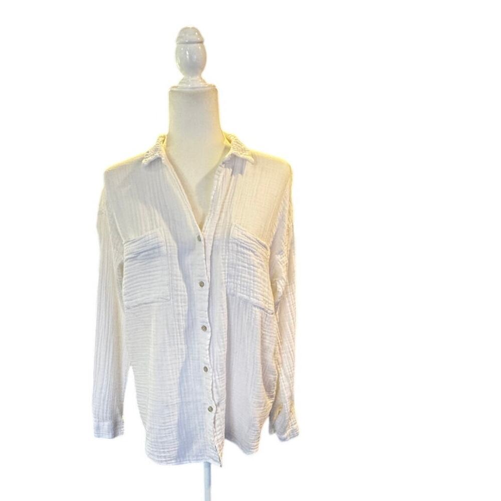 EILEEN FISHER Organic Cotton Classic Collar Shirt in White Size Small